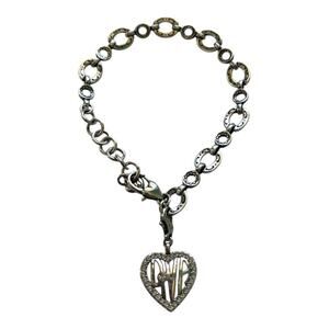 Brighton Link Chain Diva Dangle Charm Snap Bracelet Silver Adjustable Rhinestone